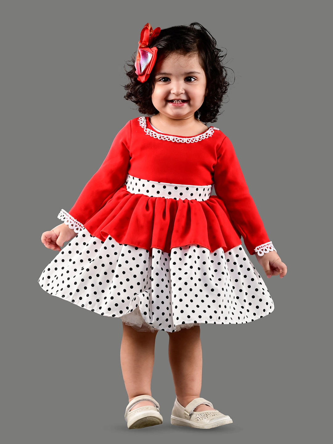 

BAESD Girls Polka Dots Printed A Line Dress, Red