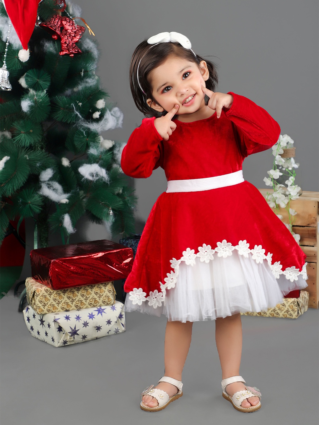 

BAESD Girls Round Neck A Line Dress, Red