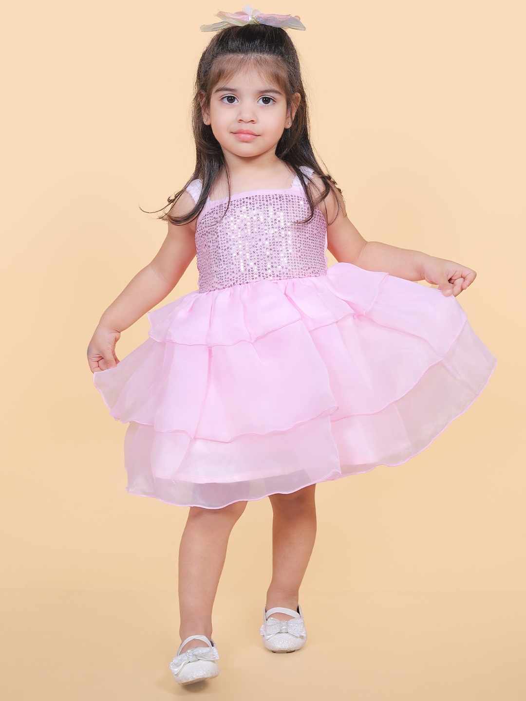 

BAESD Girls Embellished Shoulder Strap Chiffon Fit & Flare Dress, Pink