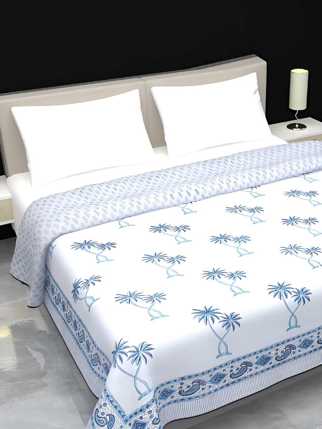 

Jaipur Dohar White & Blue Floral AC Room 150 GSM Double Bed Dohar