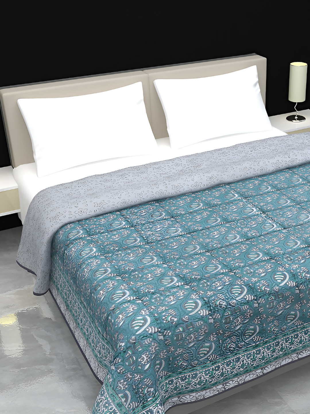 

Jaipur Dohar Green & Grey Floral AC Room 150 GSM Double Bed Dohar