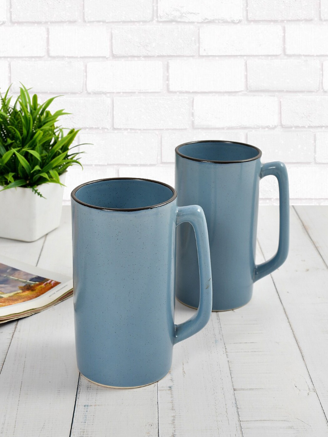 

CLIO'S HERITAGE STORE Blue 2 Pieces Ceramic Glossy Mugs 500 ml Each