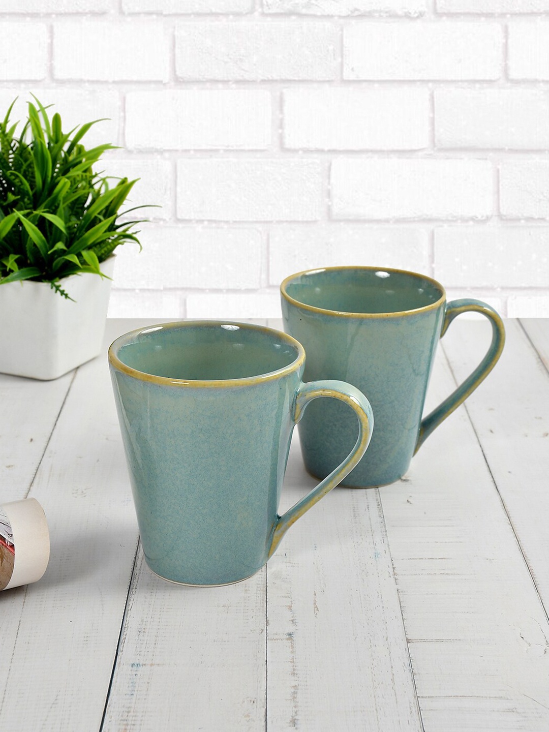 

CLIO'S HERITAGE STORE Blue & Beige 2 Pieces Ceramic Coffee Mugs - 300 ML Each