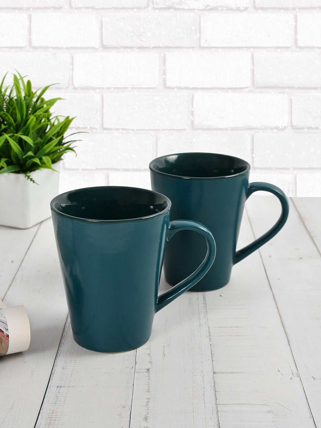 

CLIO'S HERITAGE STORE Sea Green 2 Pieces Ceramic Glossy Coffee Mugs 400 ml