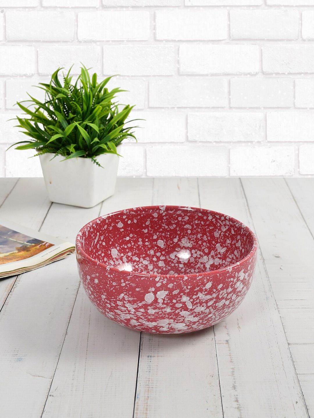 

CLIO'S HERITAGE STORE Red White Handcrafted Printed Ceramic Core Glossy Bowls