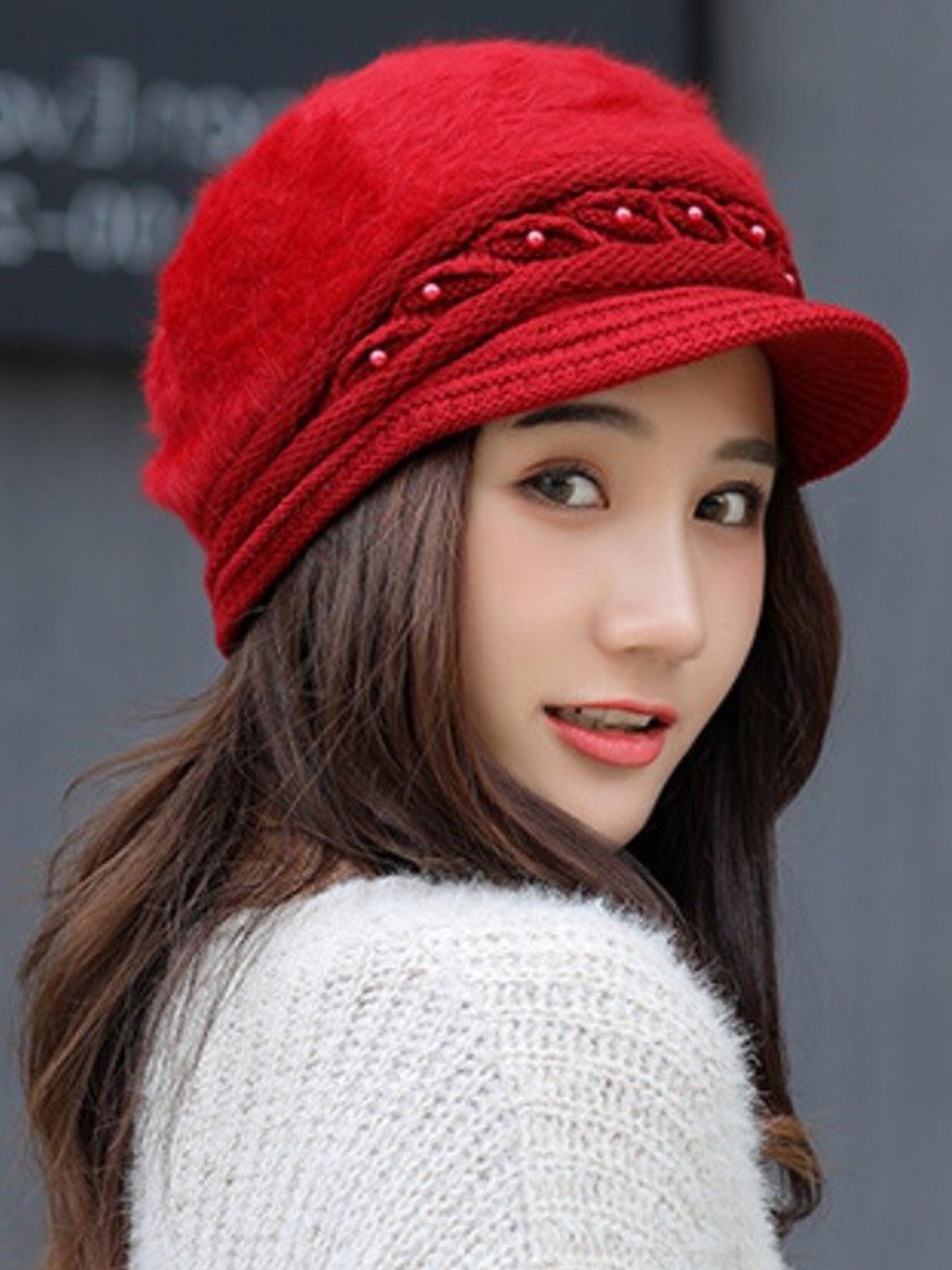 

Alexvyan Women Wind Proof Woolen Acrylic Ascot Cap, Red