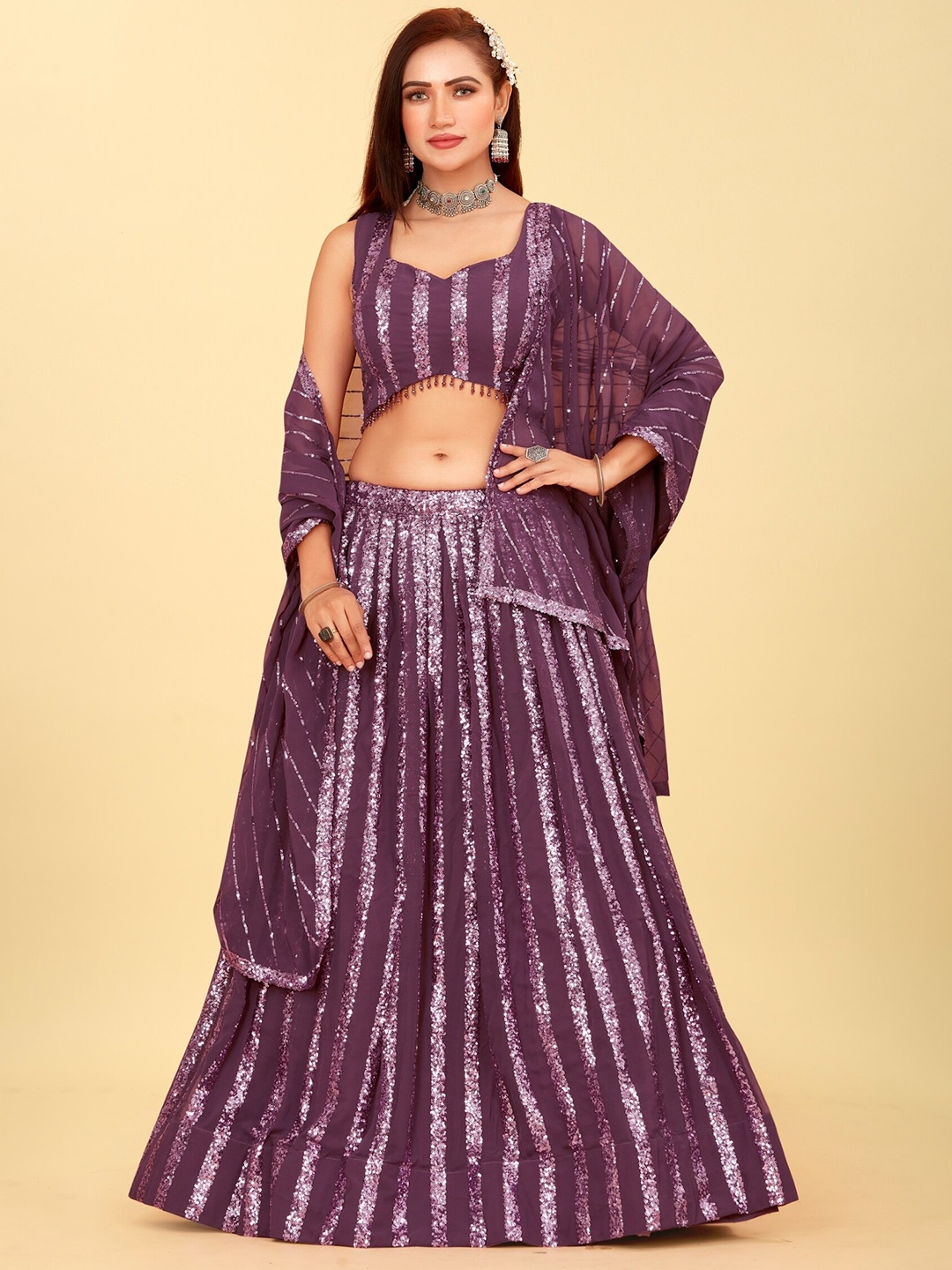 

CHANSI Embellished Sequinned Ready to Wear Lehenga & Blouse With Dupatta, Mauve