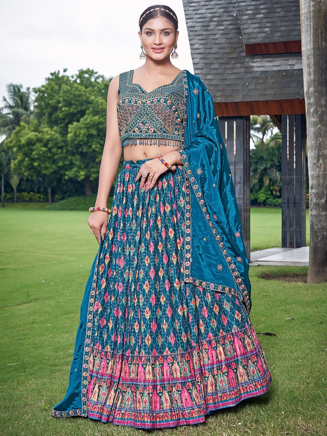 

CHANSI Ethnic Motifs Embroidered Ready to Wear Lehenga & Blouse With Dupatta, Blue