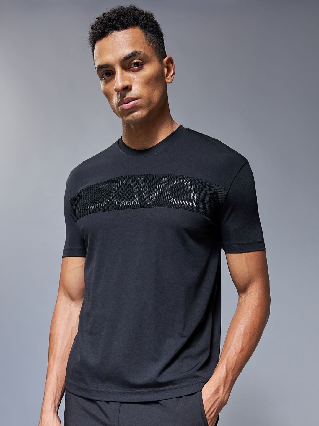 

CAVA Typography Printed Chase Sports T-shirt, Black