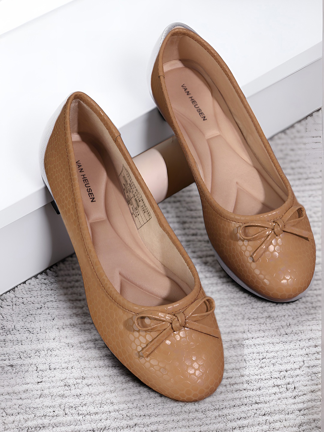 

Van Heusen Women Textured Ballerinas With Bows Detail, Tan