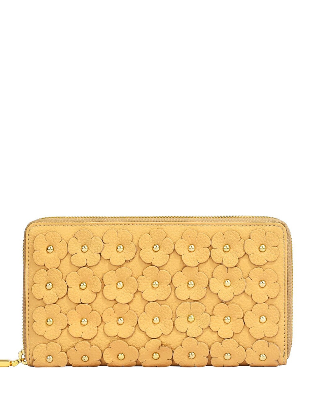 

Eske Women Floral Textured Leather Zip Around Wallet, Beige