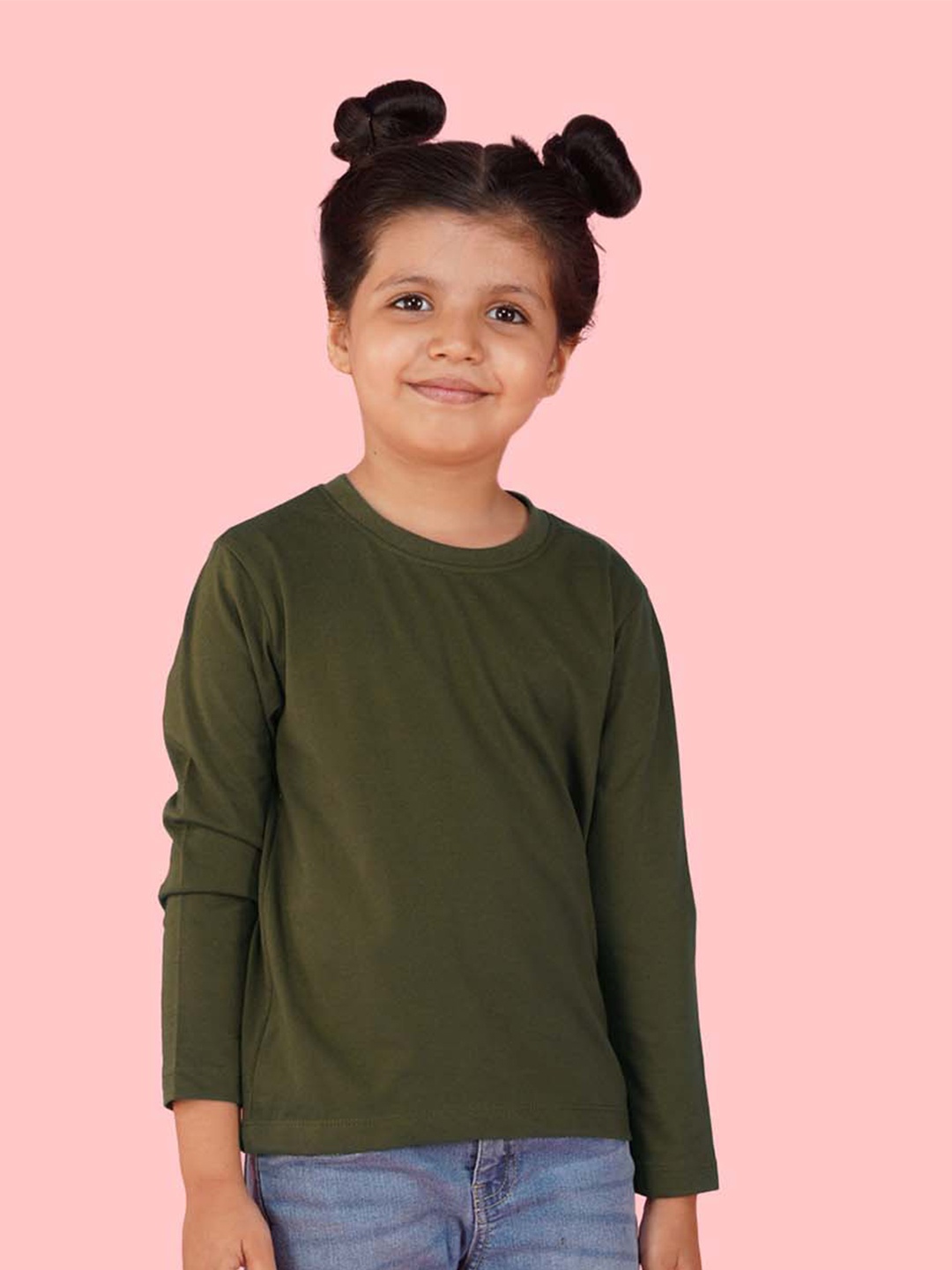 

NUSYL Girls Round Neck Cotton Casual T-shirt, Olive