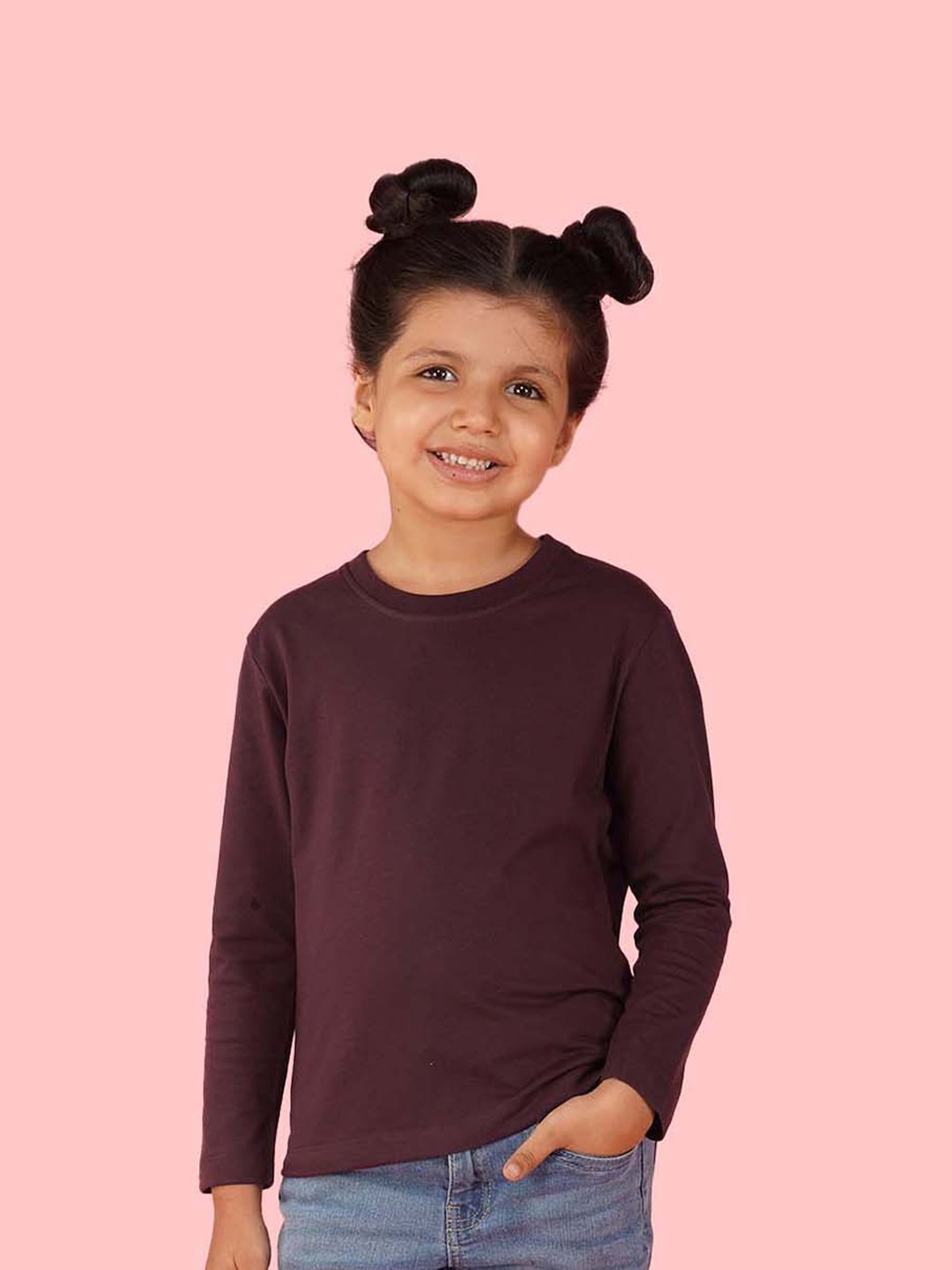 

NUSYL Girls Round Neck Full Sleeve Cotton T-shirt, Maroon