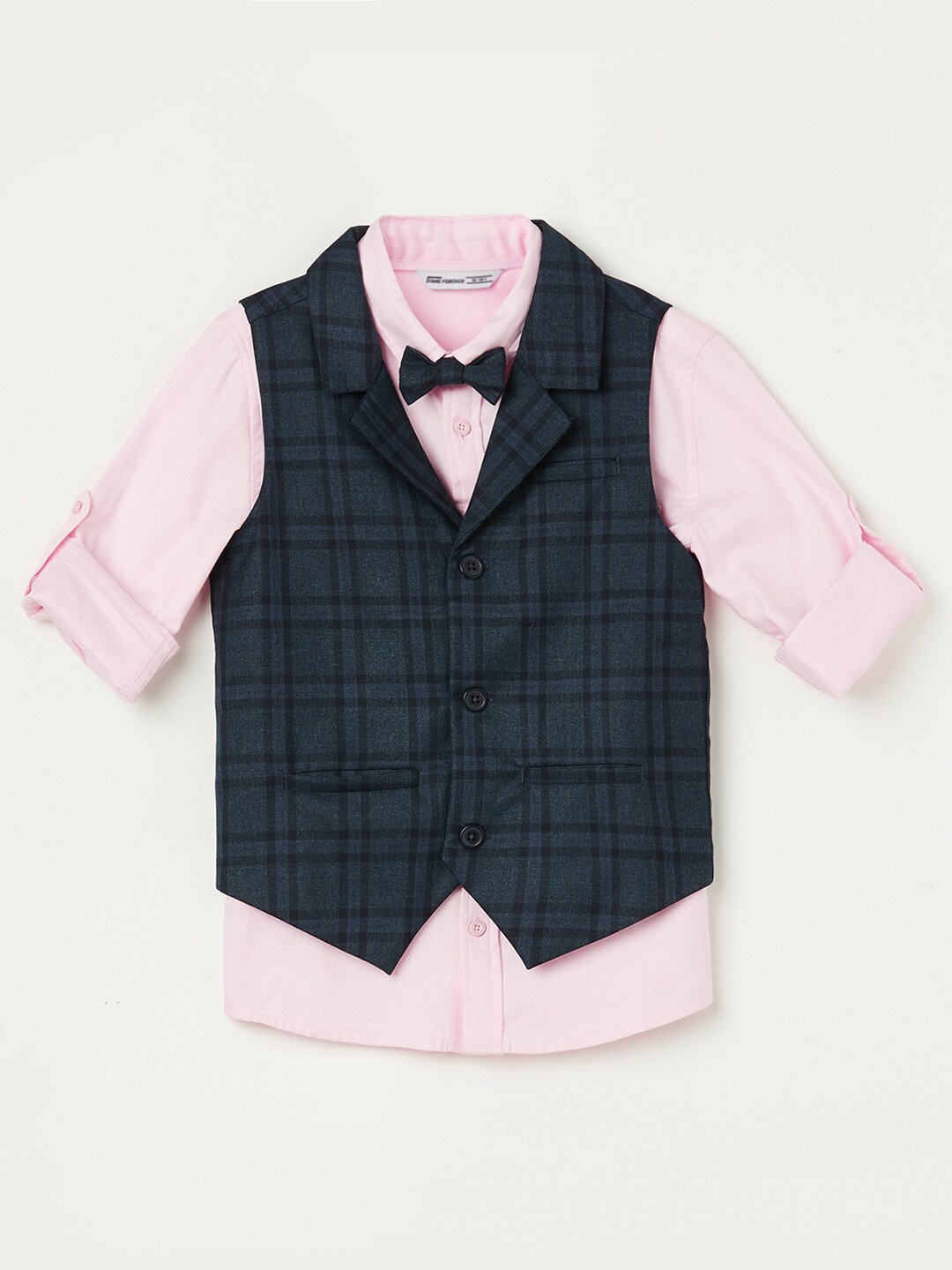 

Fame Forever by Lifestyle Boys Cuban Collar Checked Cotton Shirt, Blue