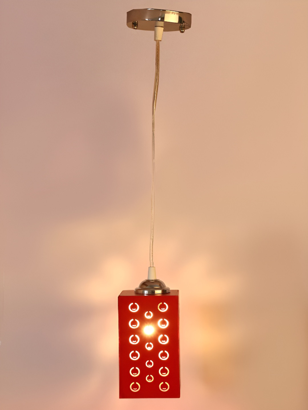 

Afast Red Textured Wooden Contemporary Ceiling Lamp With Adjustable Cord