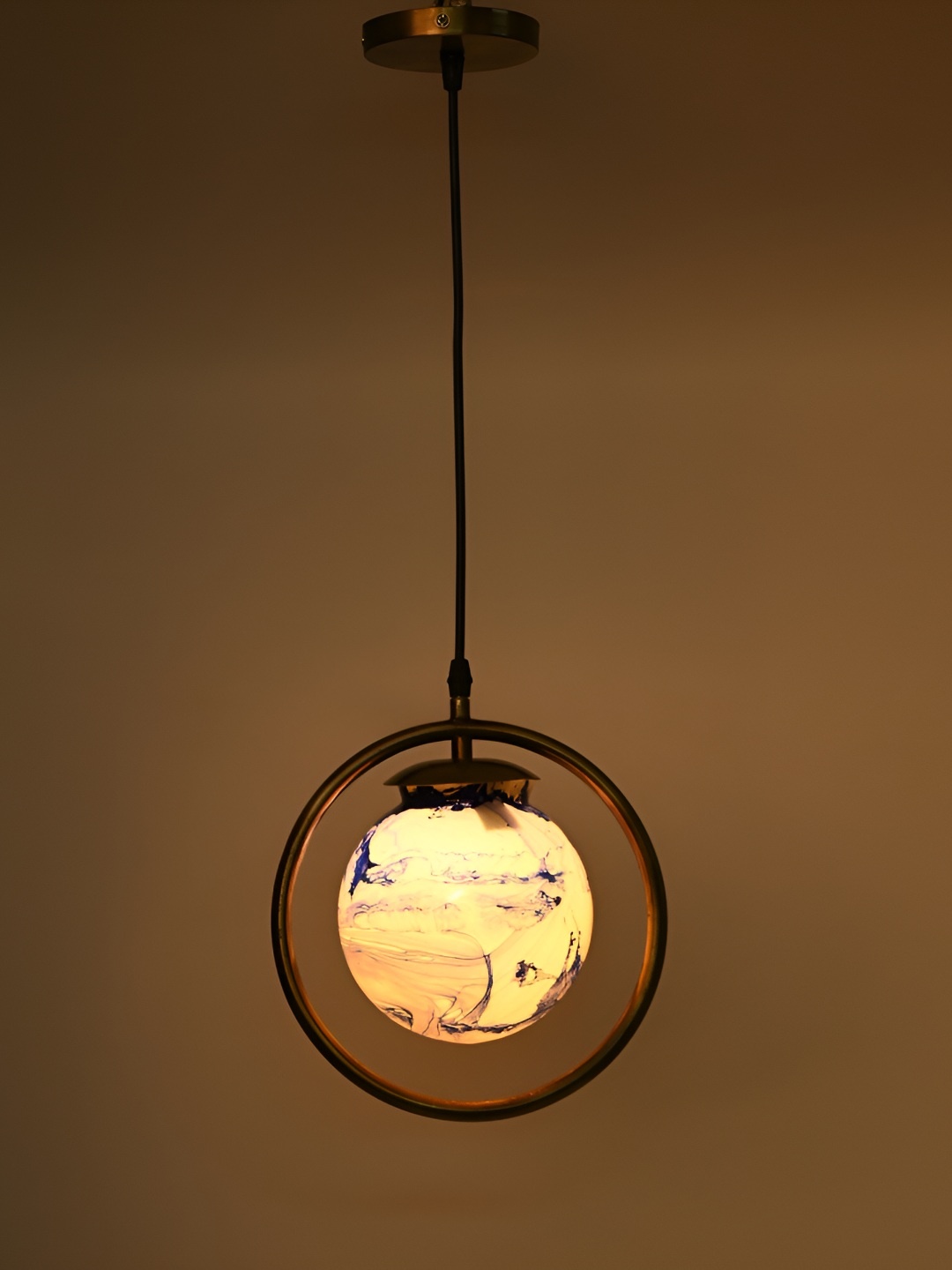 

Afast Cream & Blue Printed Glass Traditional Spherical Ceiling Lamp