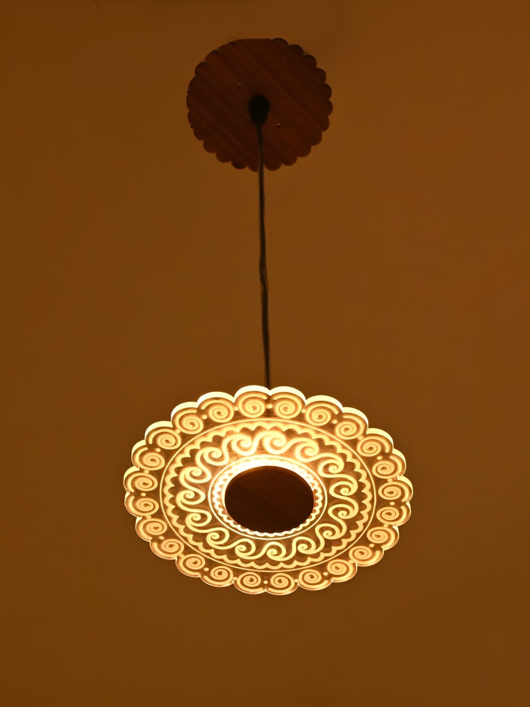 

Afast White & Brown Printed Spherical Glass Ceiling Lamp With Adjustable Cord