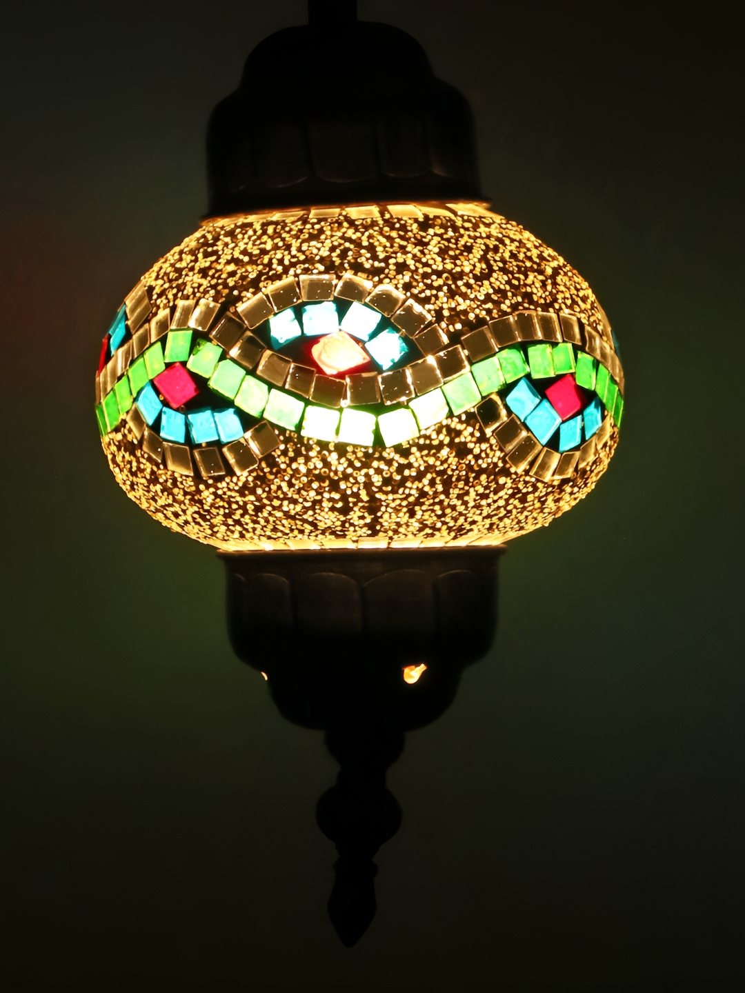 

Afast Green & Blue Textured Glass Traditional Spherical Ceiling Lamp, Gold