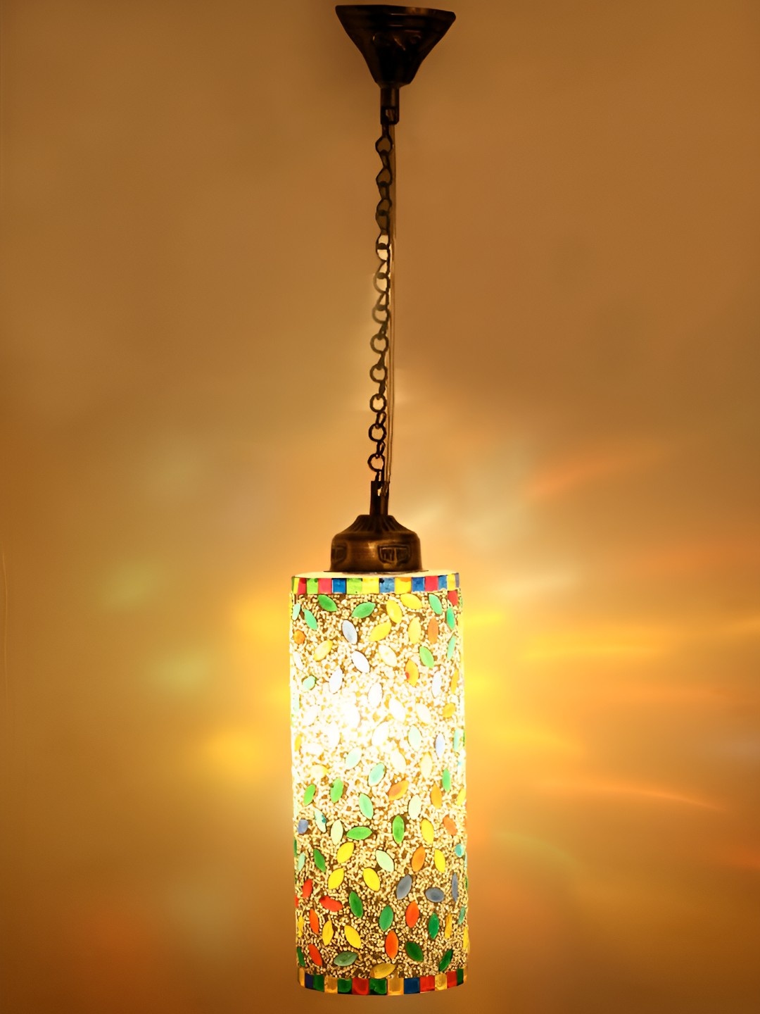 

Afast Bronze Toned & White Printed Glass Traditional Ceiling Lamp