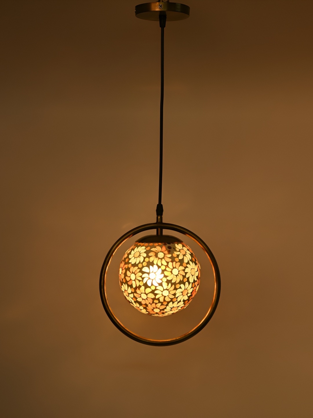 

Afast Bronze-Toned & Beige printed Contemporary Glass Ceiling Lamp