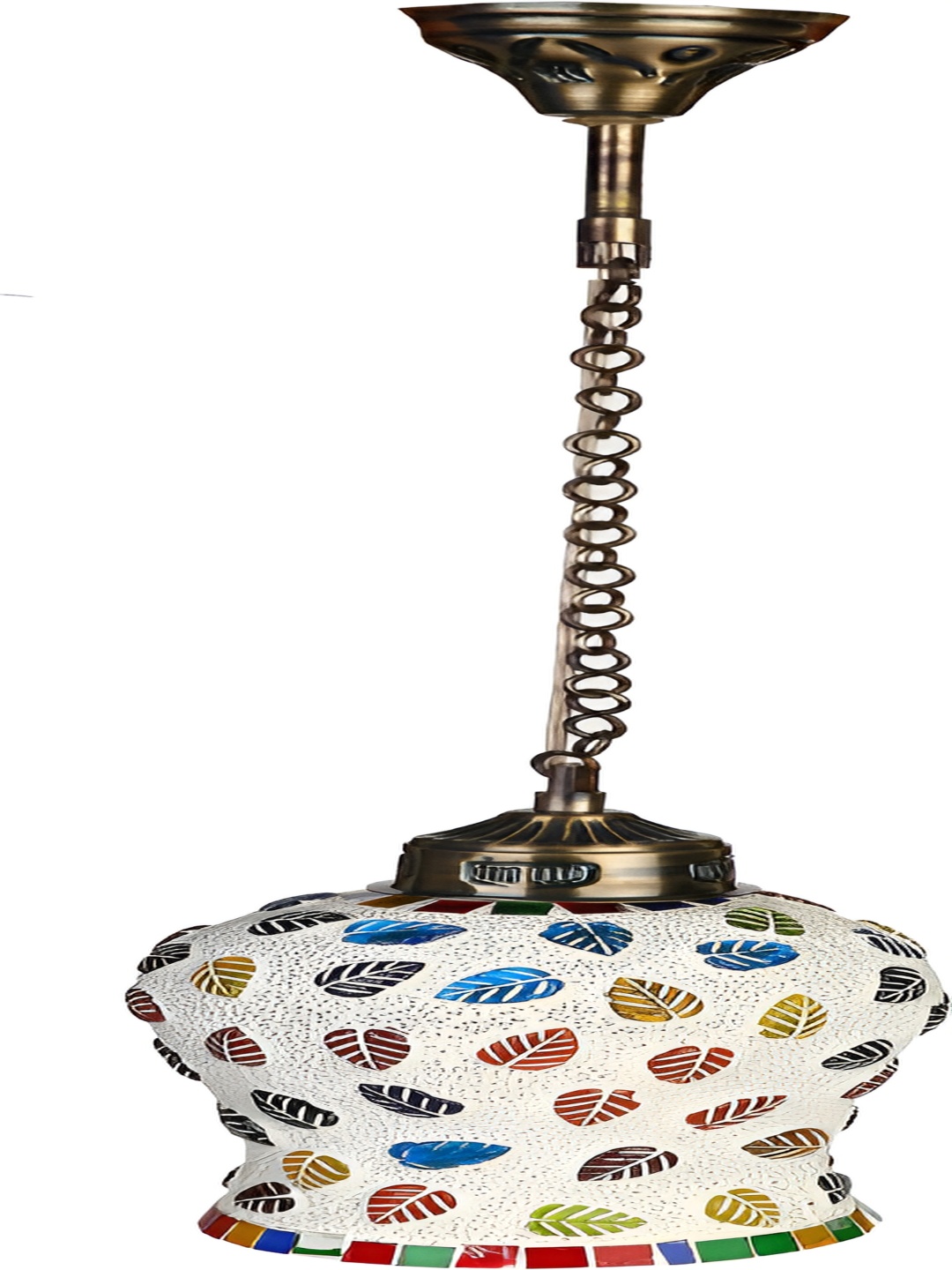 

Afast White & Red Leaf Printed Glass Ceiling Lamp With Adjustable Cord