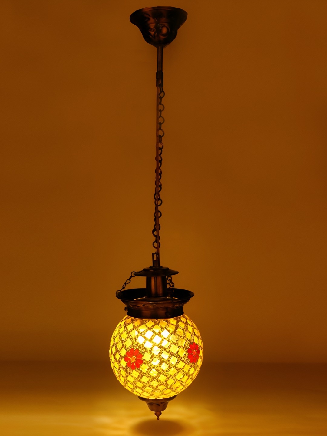 

Afast Beige & Maroon Textured Traditional Spherical Ceiling Lamp