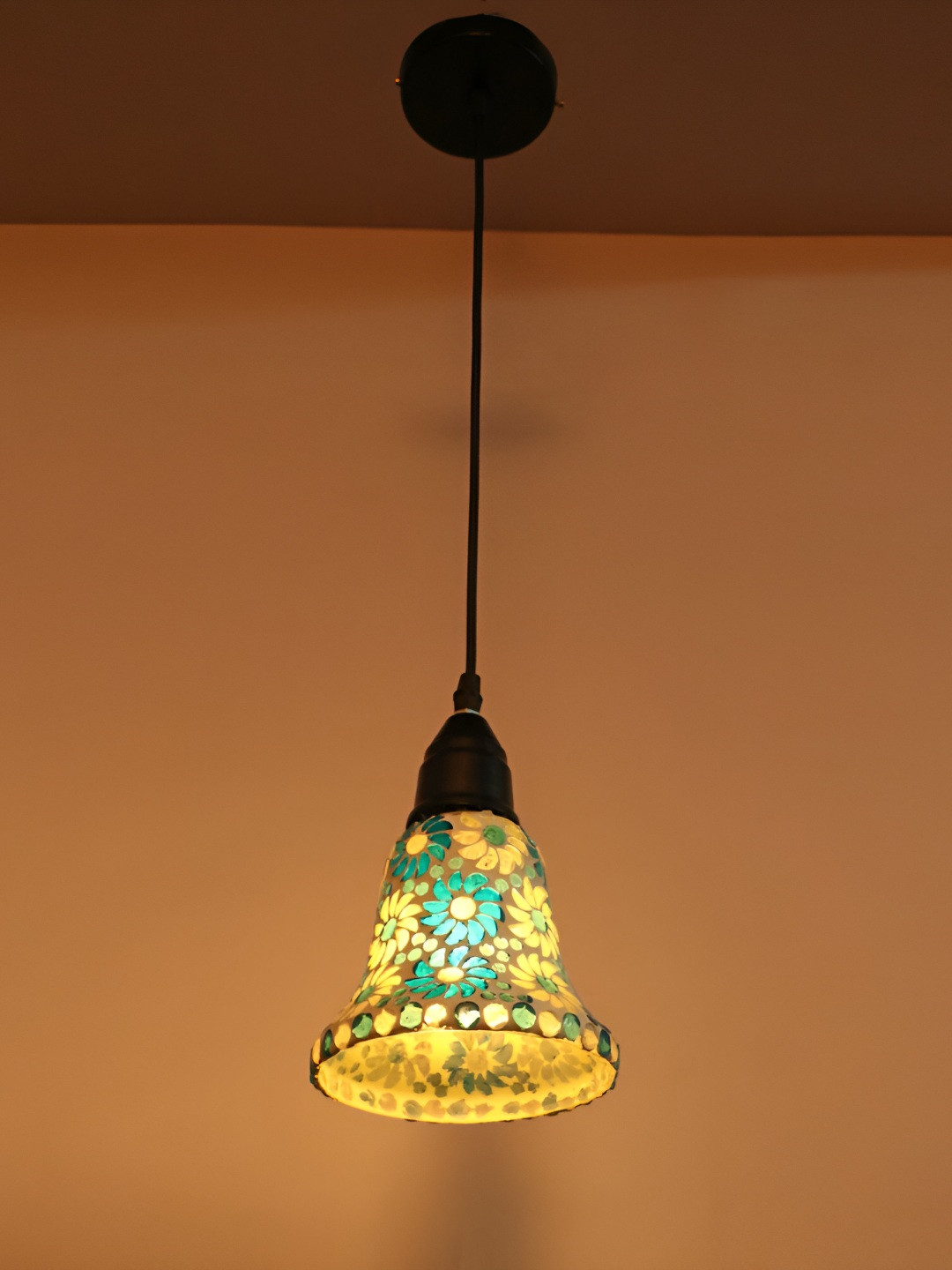 

Afast Black & Beige printed Traditional Glass Ceiling Lamp