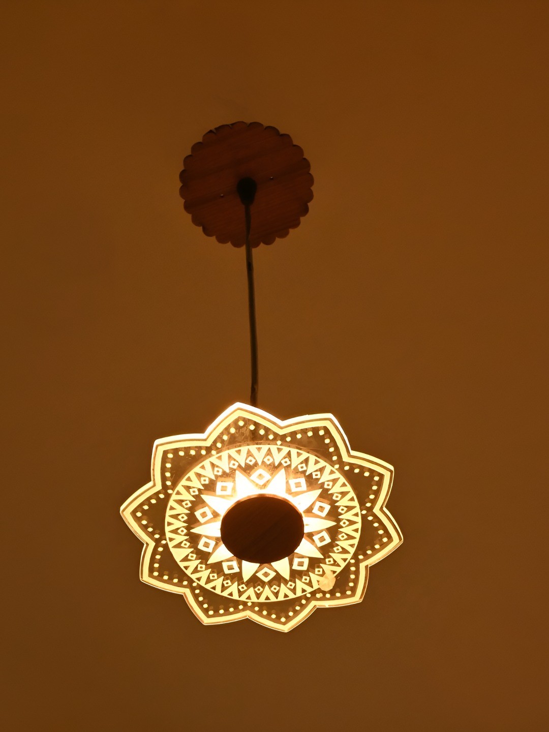 

Afast Brown & Grey Floral Printed Glass Ceiling Lamp With Adjustable Cord