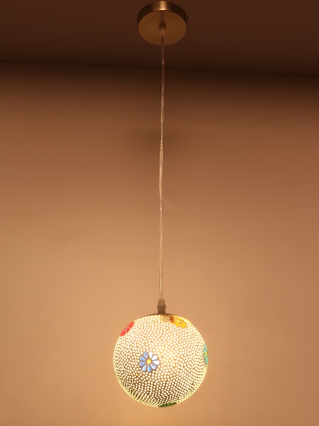 

Afast White & Blue Floral Printed Glass Ceiling Lamp With Adjustable Cord