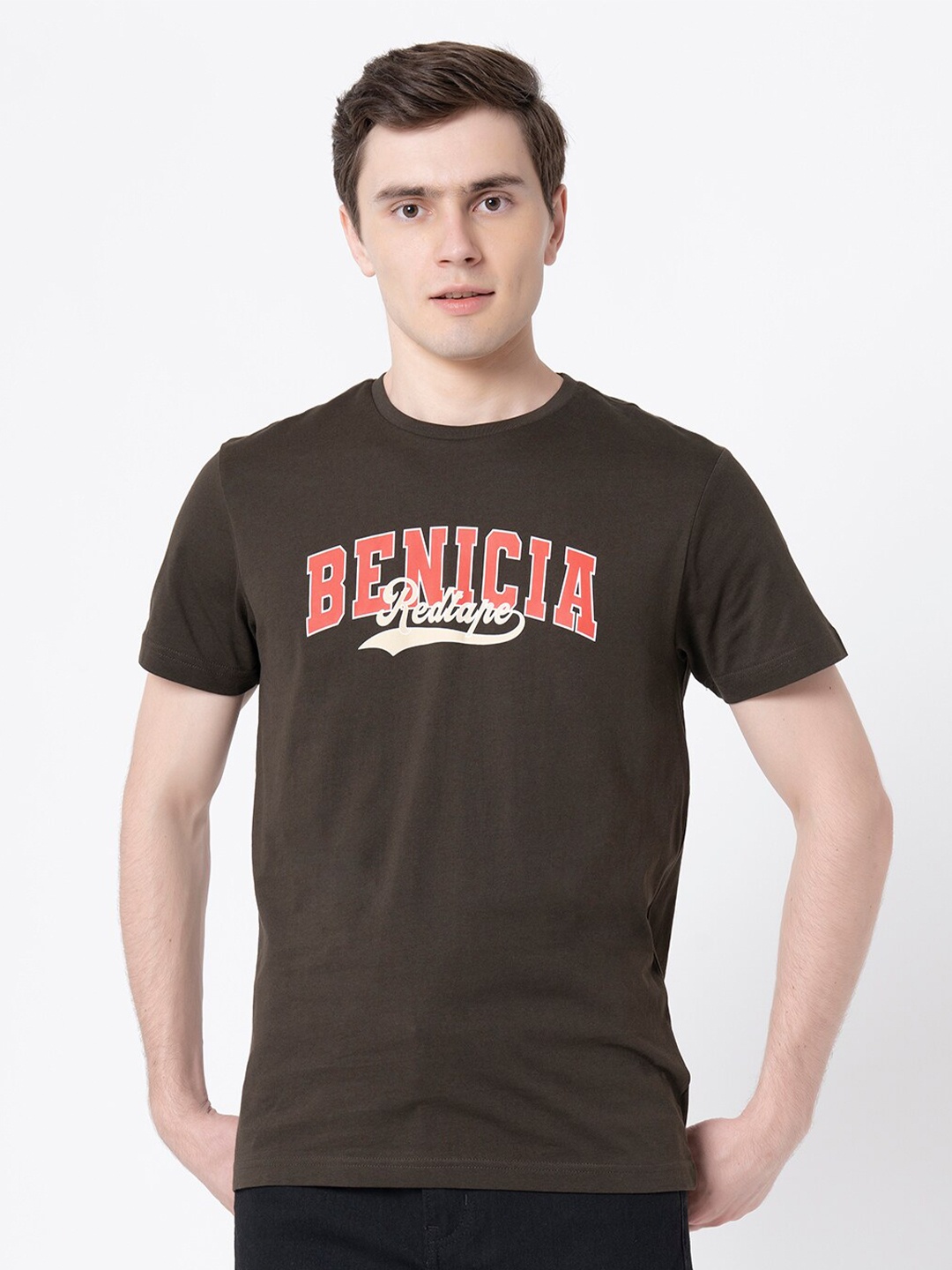 

Red Tape Typography Printed Pure Cotton T-shirt, Olive