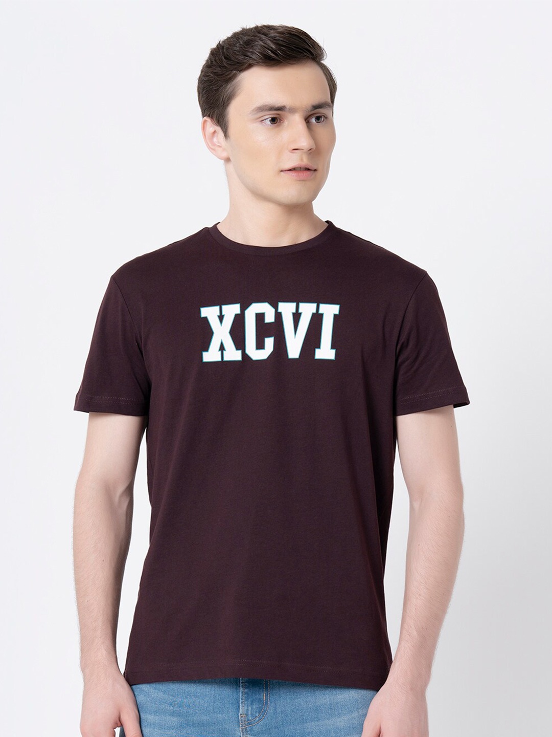 

Red Tape Typography Printed Pure Cotton Regular Fit T-shirt, Maroon