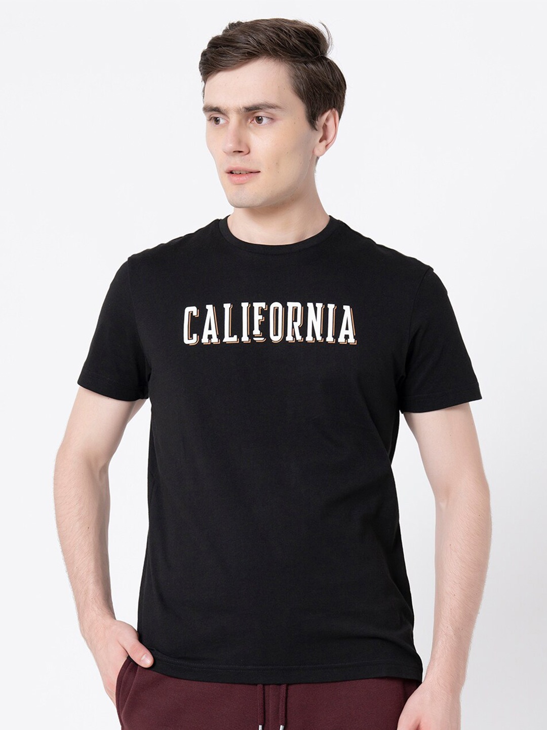 

Red Tape Typography Printed Pure Cotton T-shirt, Black