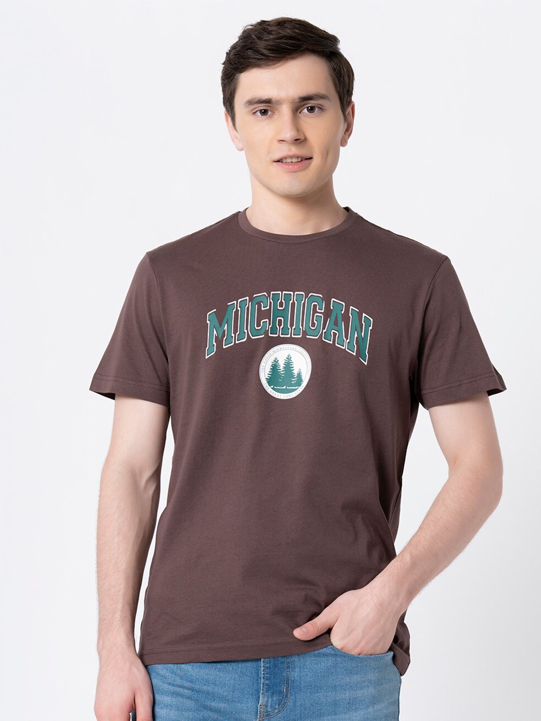 

Red Tape Typography Printed Pure Cotton T-shirt, Brown