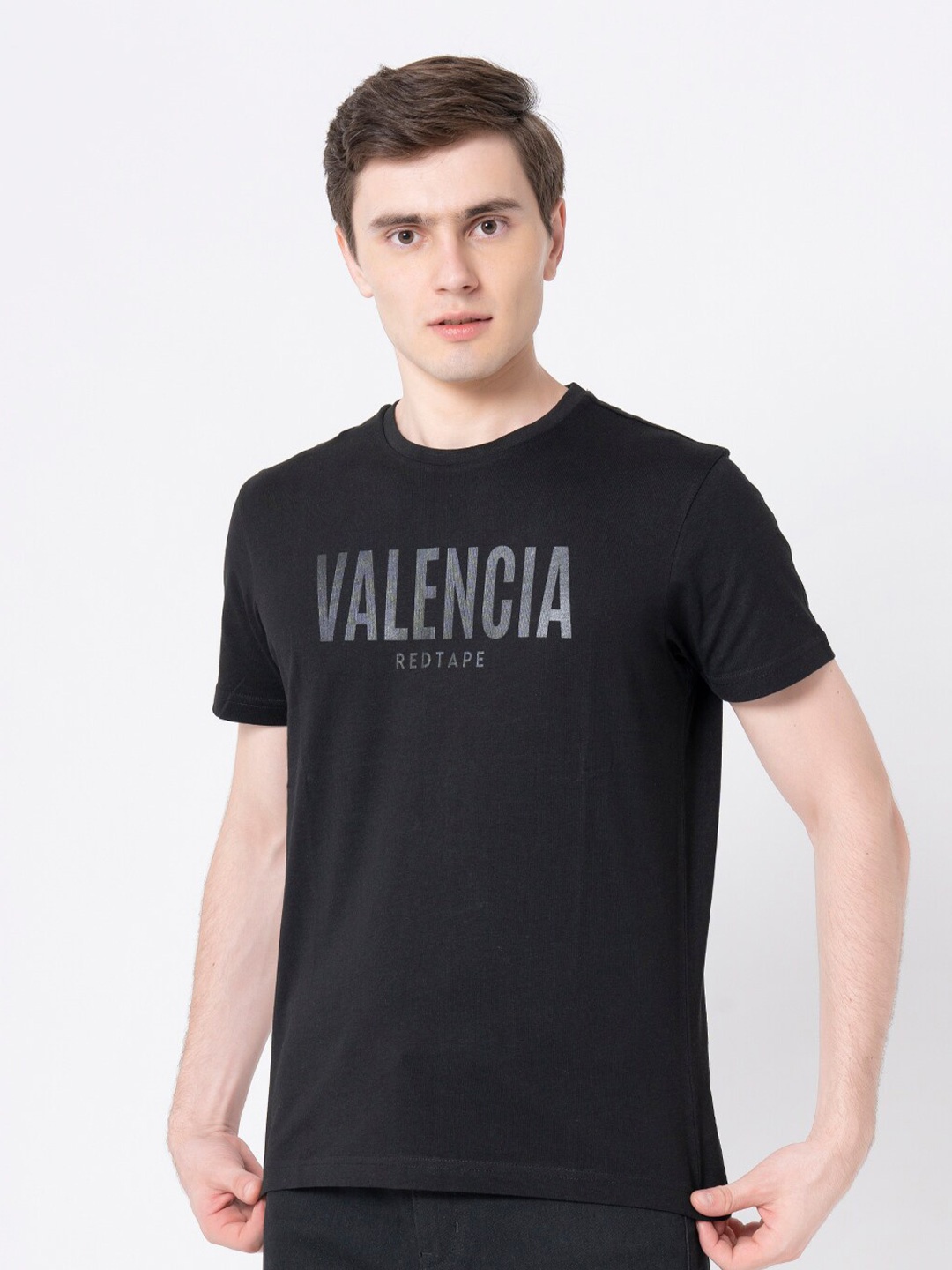

Red Tape Typography Printed Pure Cotton T-shirt, Black