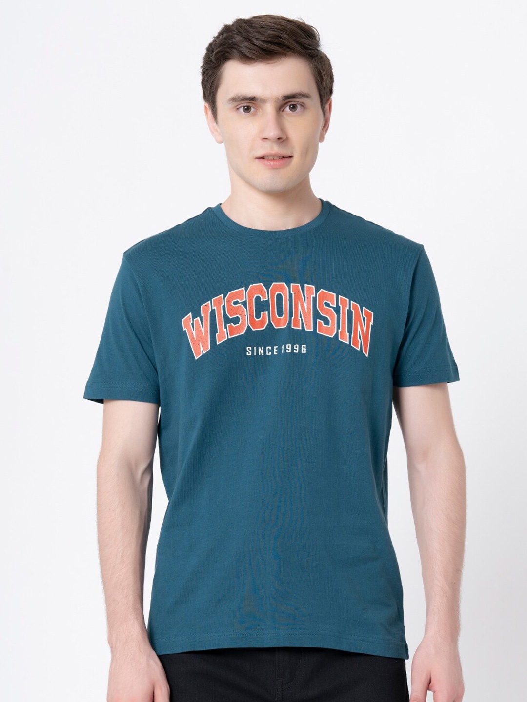 

Red Tape Typography Printed Pure Cotton T-shirt, Teal