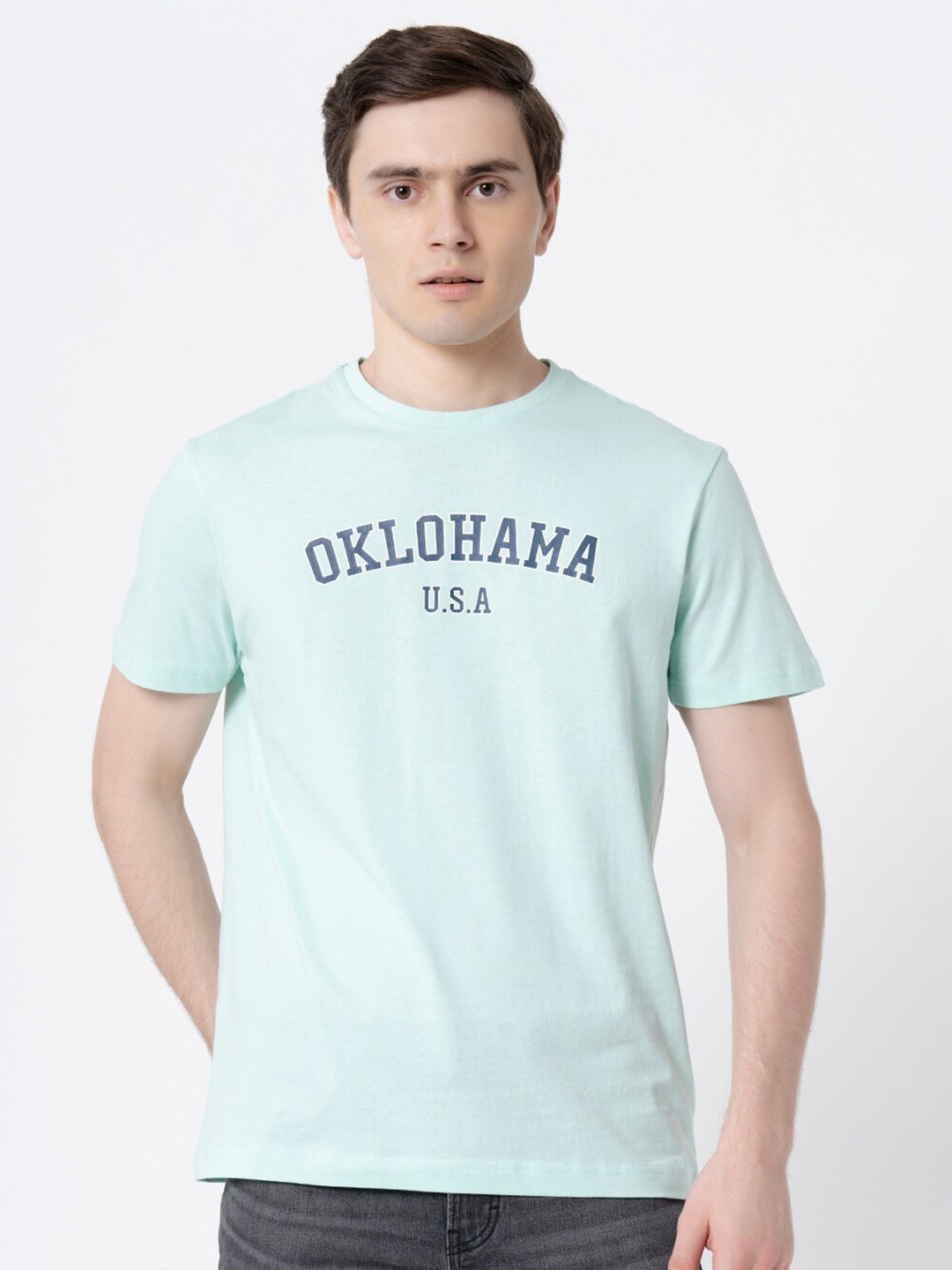 

Red Tape Typography Printed Pure Cotton T-shirt, Green