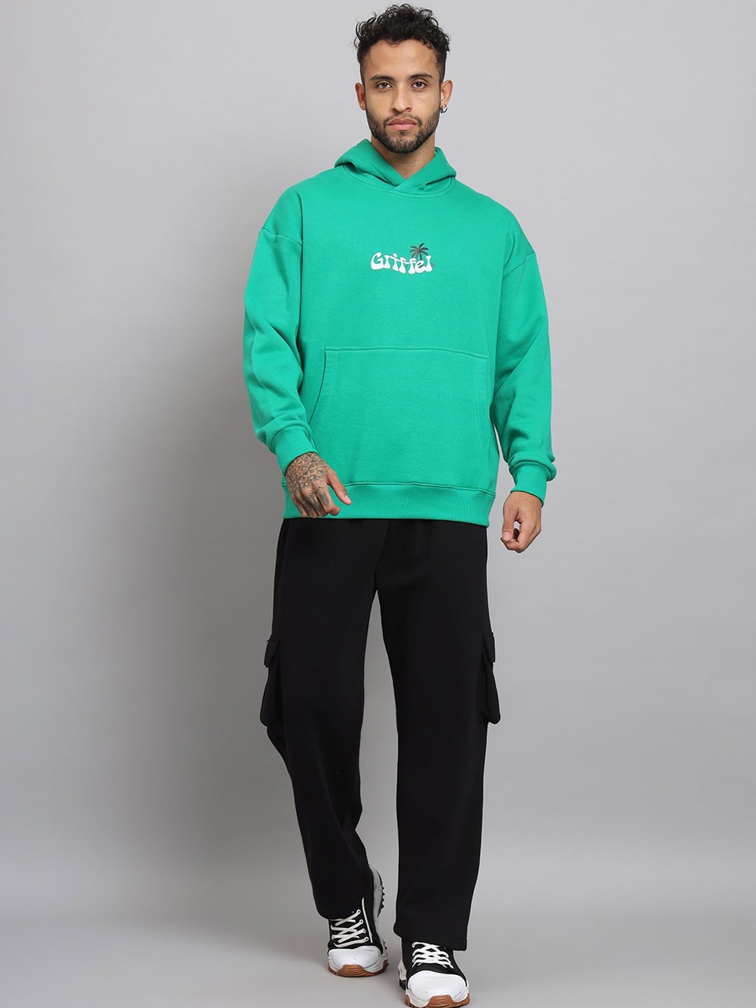 

GRIFFEL Typography Printed Fleece Cotton Hooded Tracksuits, Green