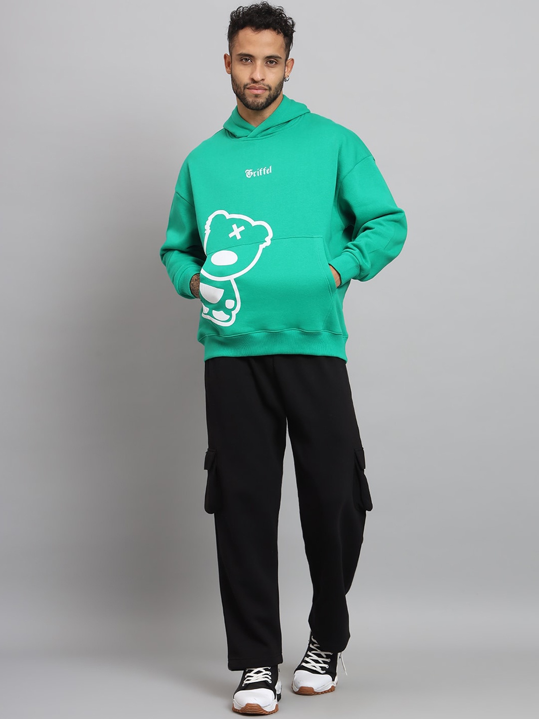 

GRIFFEL Graphic Printed Fleece Cotton Hooded Tracksuits, Green
