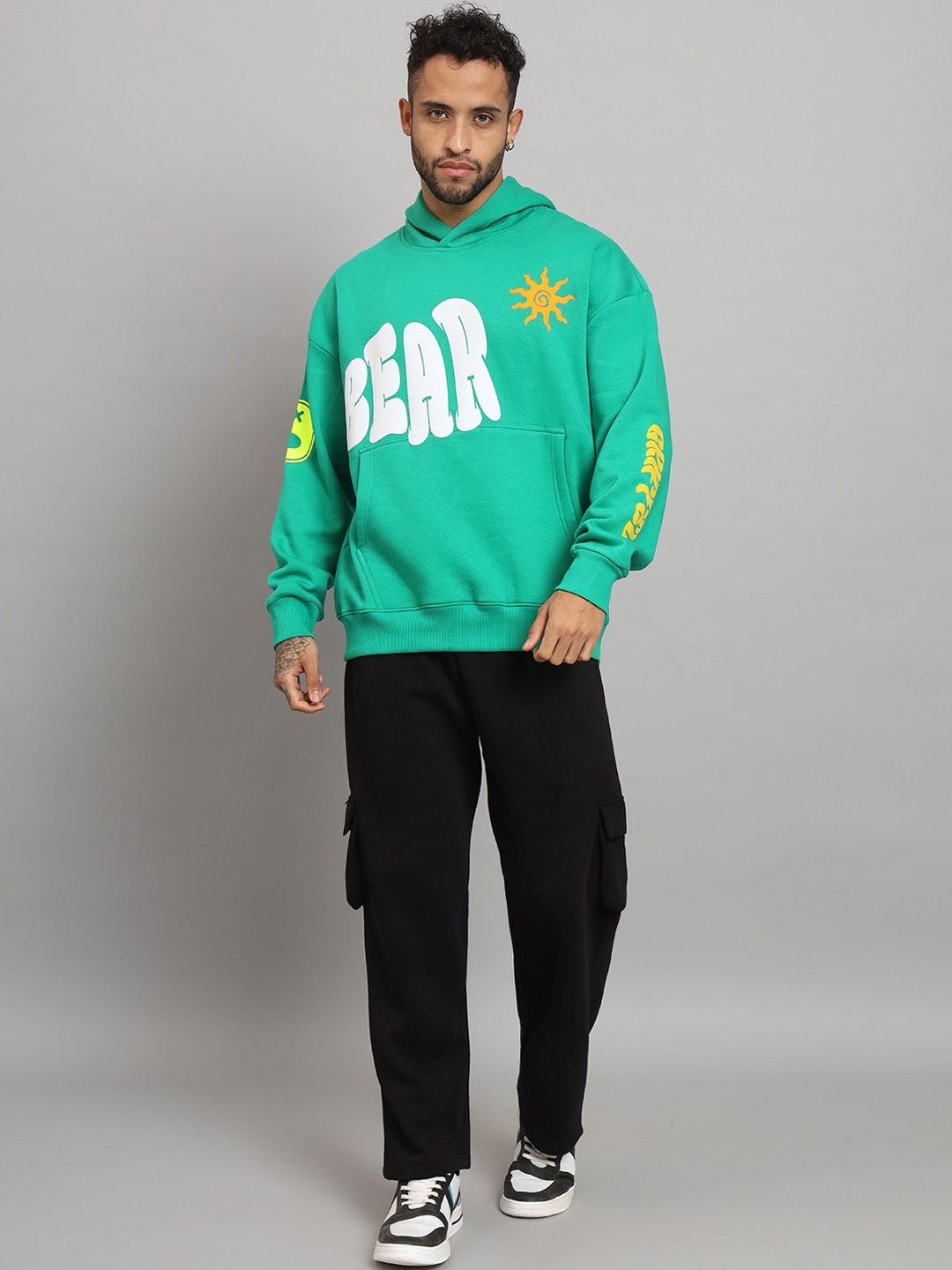 

GRIFFEL Typography Printed Fleece Cotton Hooded Tracksuits, Green