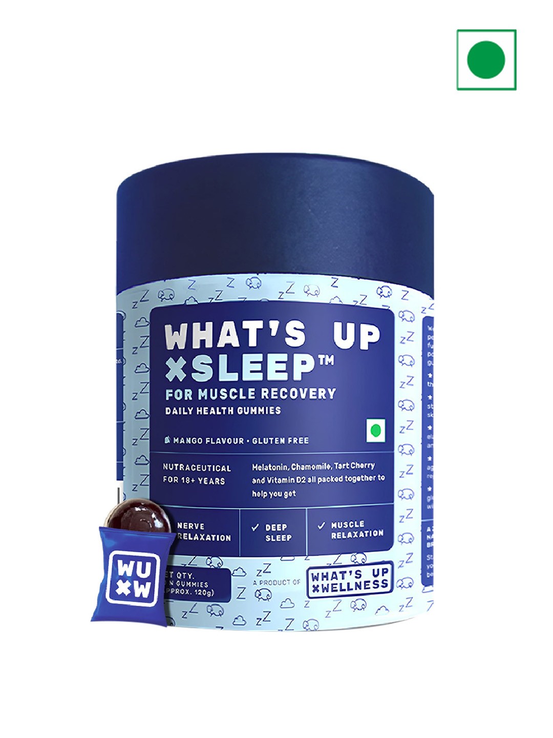 

What's Up Wellness Sleep Gummies with Melatonin for Muscle Recovery - 30 Gummies, Blue