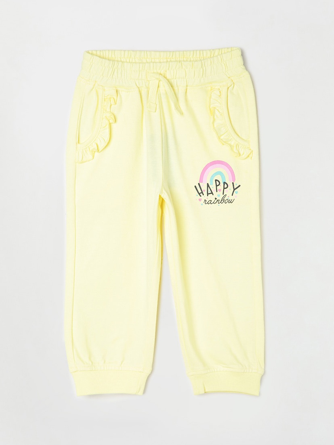 

Juniors by Lifestyle Girls Printed Pure Cotton Mid-Rise Joggers, Yellow