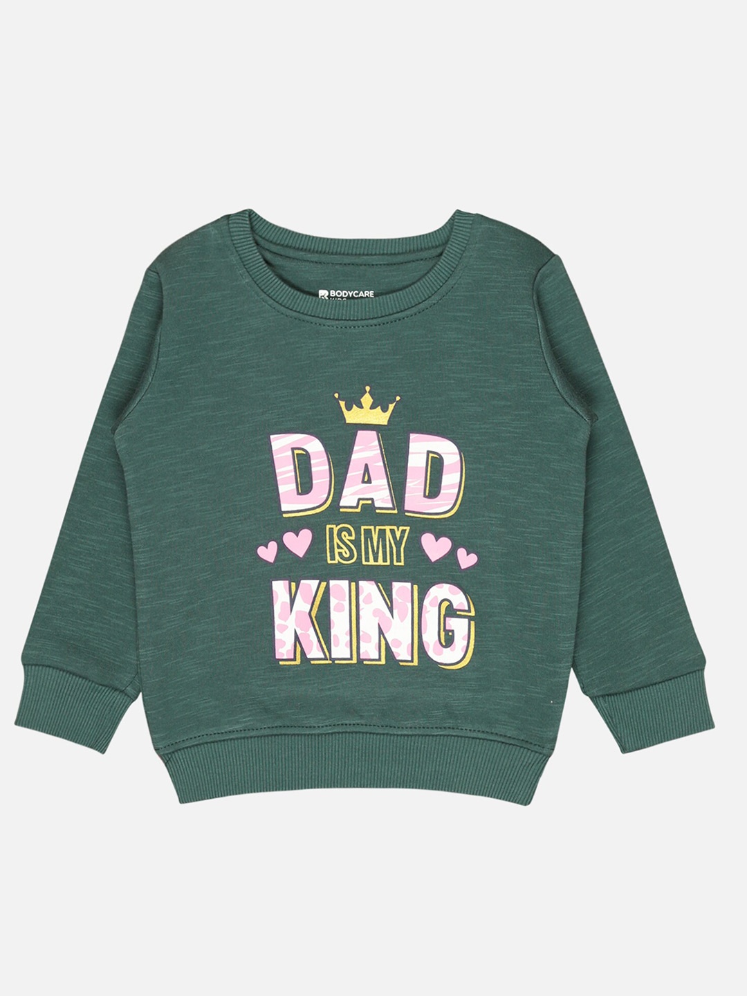 

Bodycare Kids Girls Typography Printed Fleece Pullover, Green