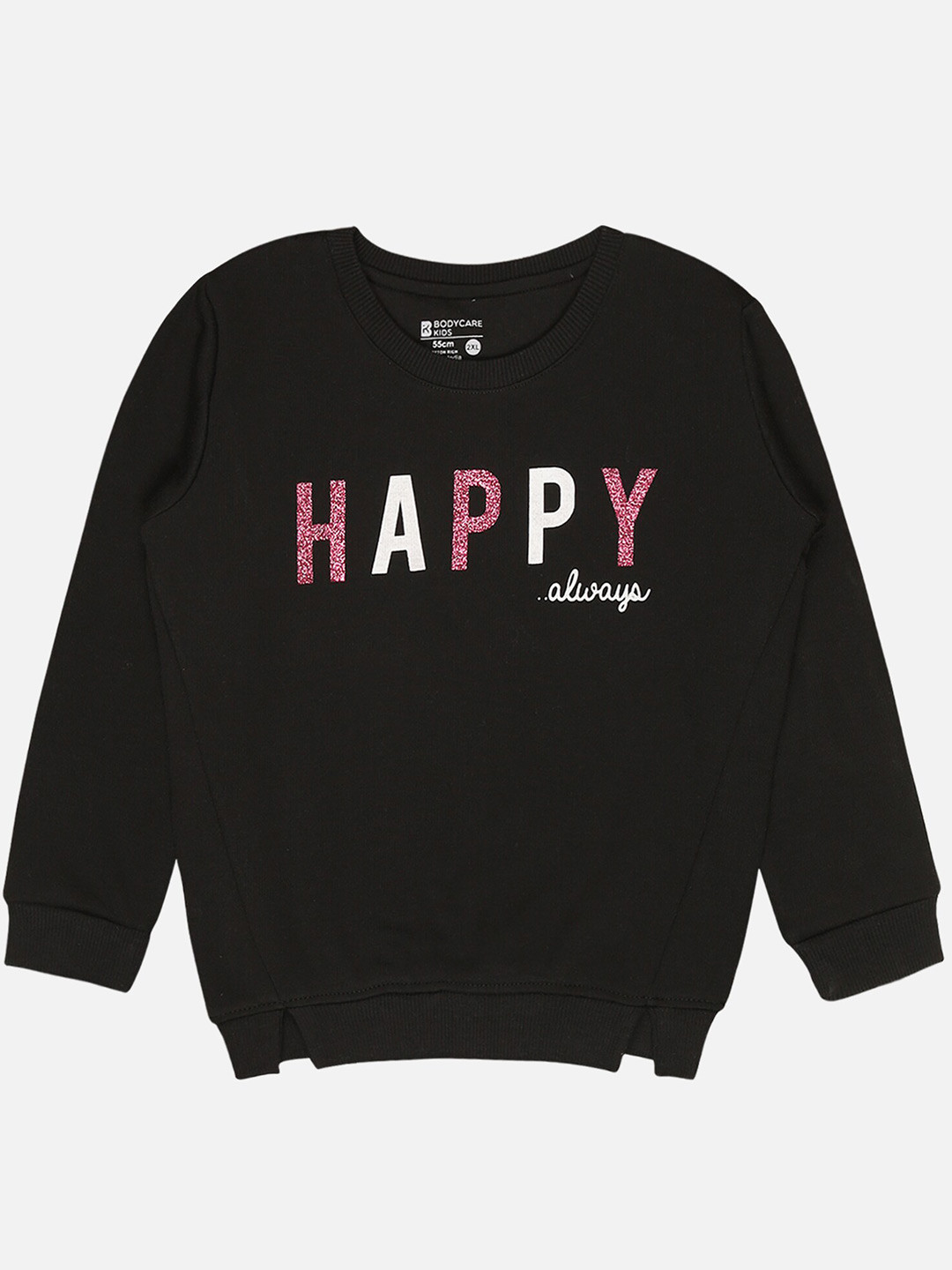 

Bodycare Kids Girls Printed Round Neck Fleece Sweatshirt, Black