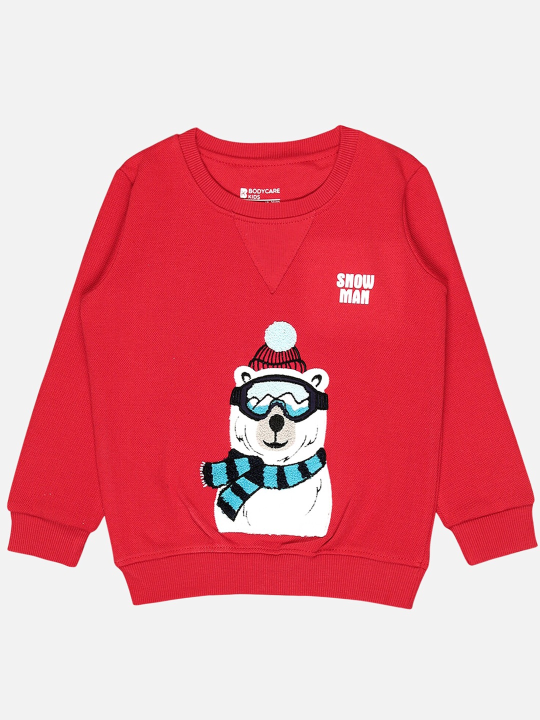 

Bodycare Kids Boys Snow Man Printed Fleece Pullover, Red