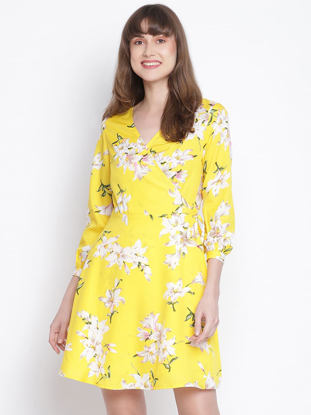 

DRAAX Fashions Floral Printed A-Line Dress, Yellow