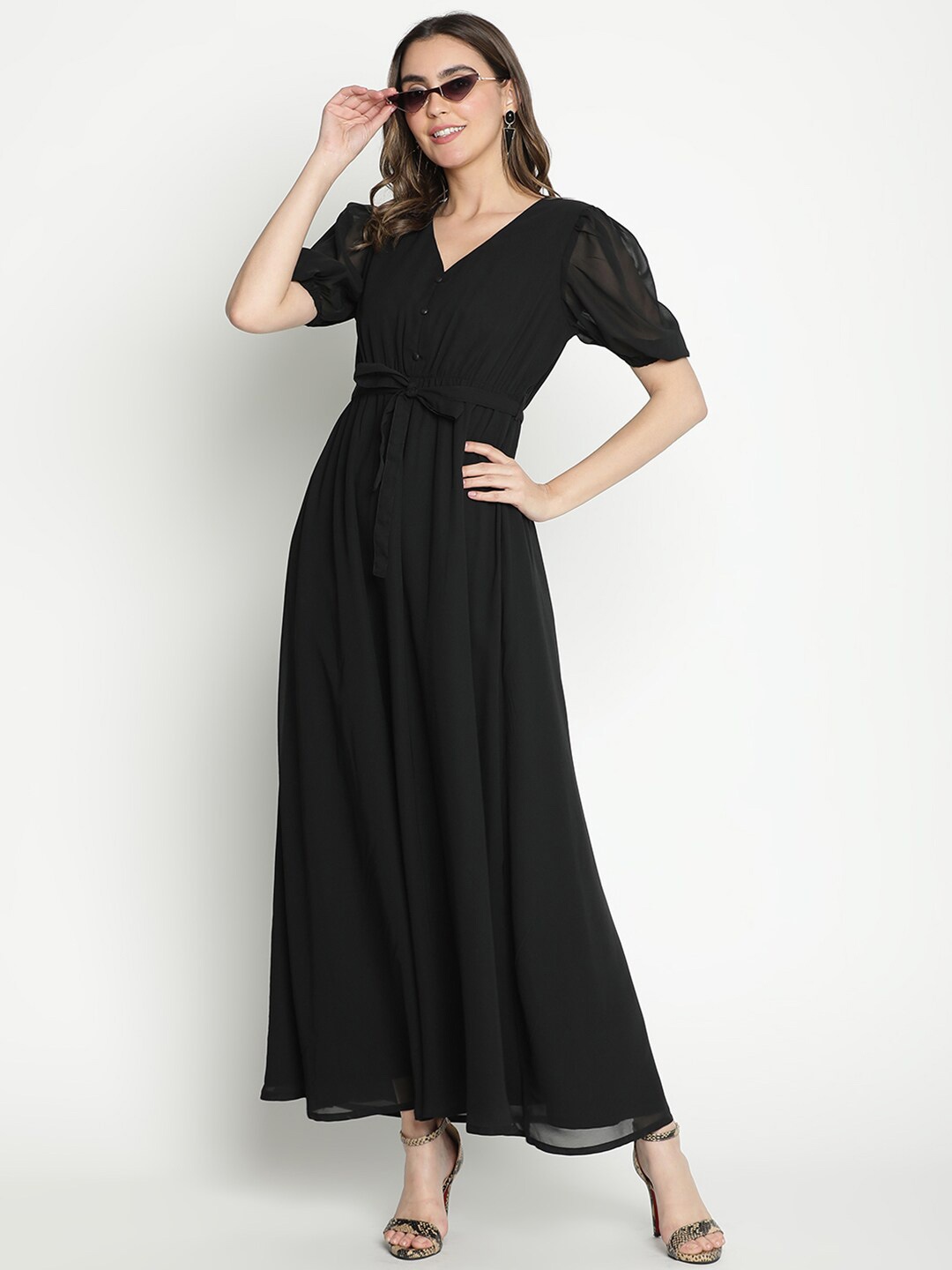

DRAAX Fashions V-Neck A-Line Maxi Dress, Black