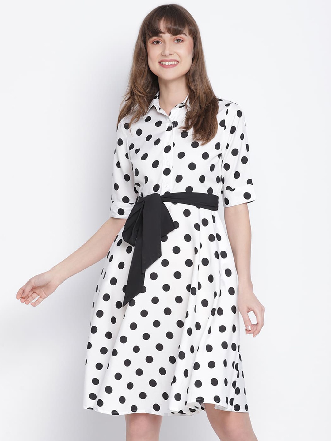 

DRAAX Fashions Polka Dot Printed Shirt Dress, White