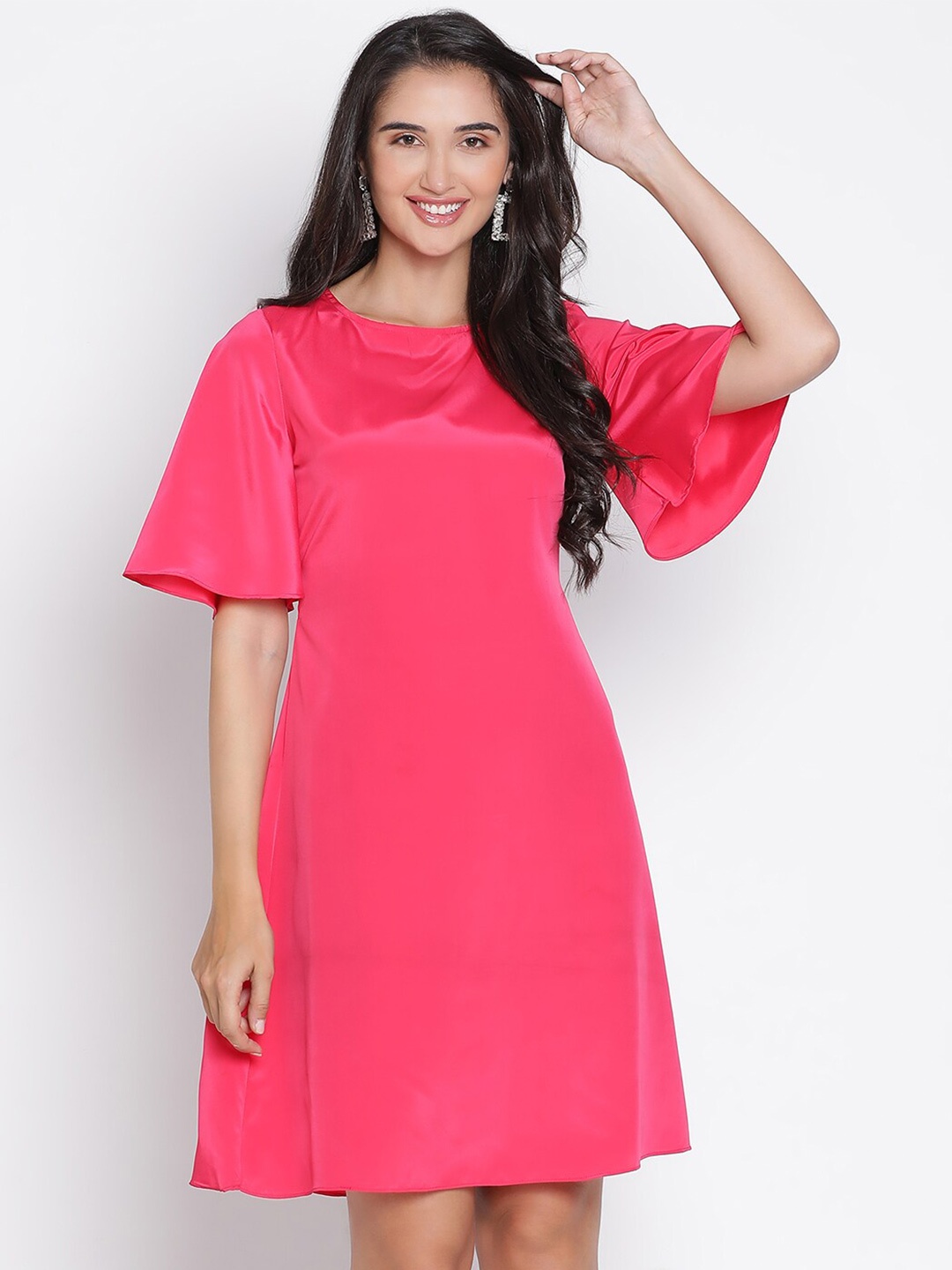 

DRAAX Fashions Flared Sleeves A-Line Dress, Pink