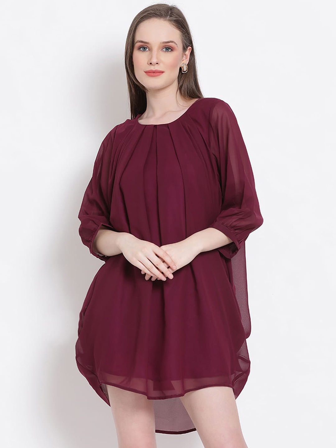 

DRAAX Fashions Pleated High-Low A-Line Dress, Maroon