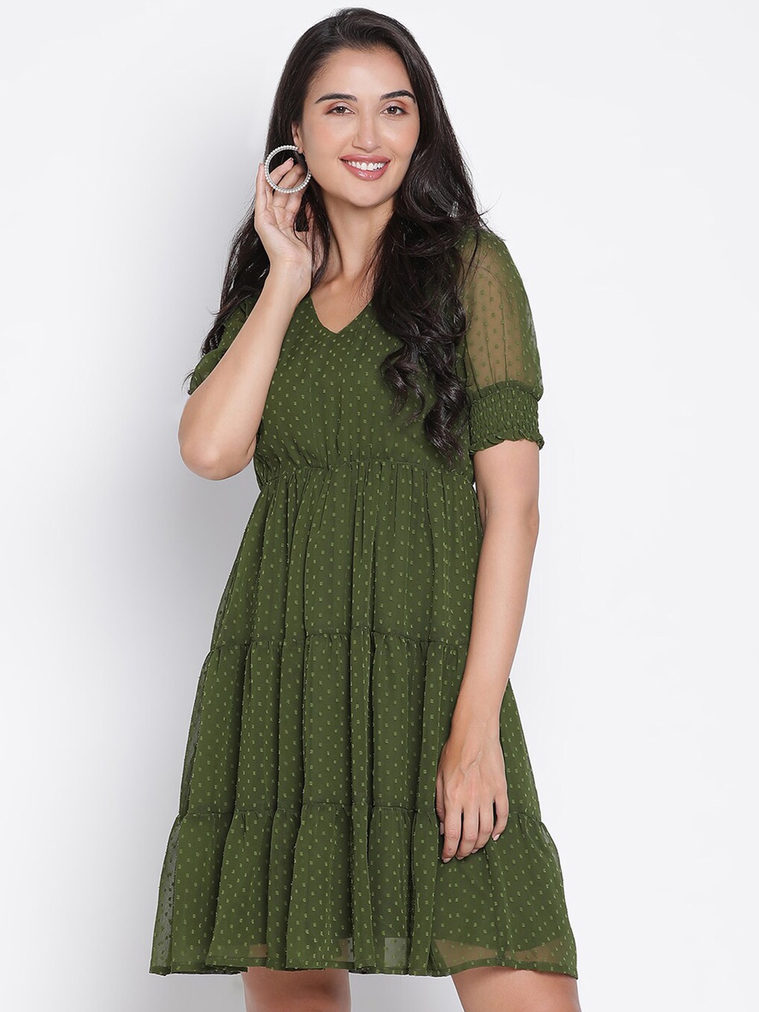 

DRAAX Fashions Self Design A-Line Dress, Green